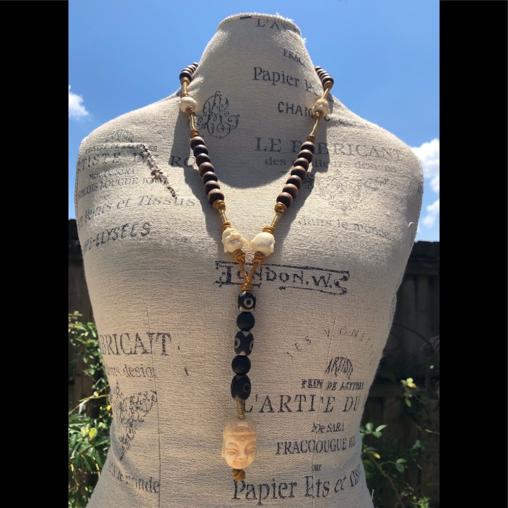 Yac bone & Bodhi 3eye seeds Buddhist leather chain